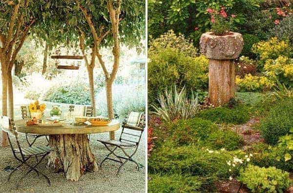 Decora los tocones de los árboles o conviértelos en una mesa de jardín.
