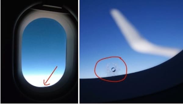 El agujero en las ventanas del avión regula la diferencia de presión.