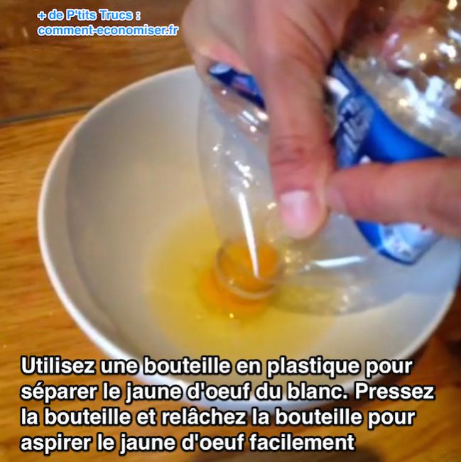 Usa una botella para separar la clara de la yema de huevo.