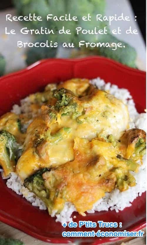 Un plato de pollo, brócoli y queso gratinado