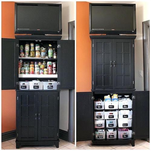 Et tv-møbel omdannet til et spisekammer