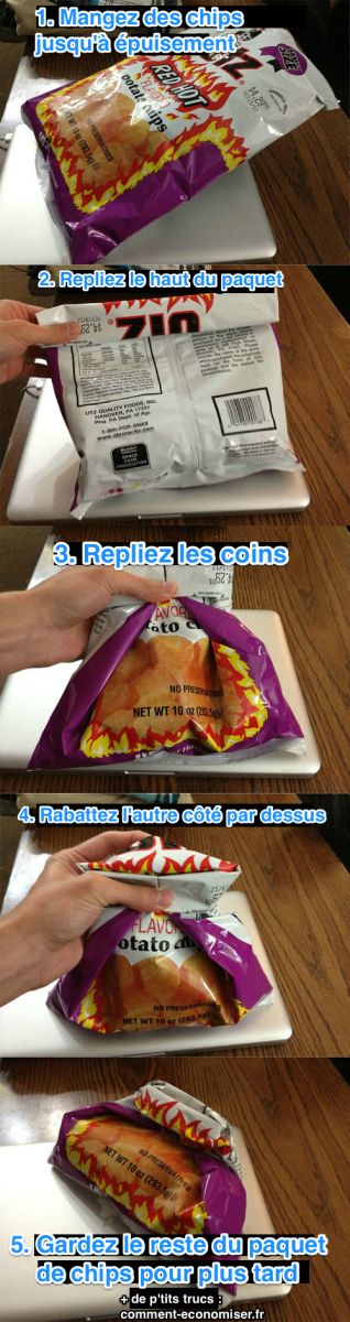 Here is how to close the packet of crisps to finish it later