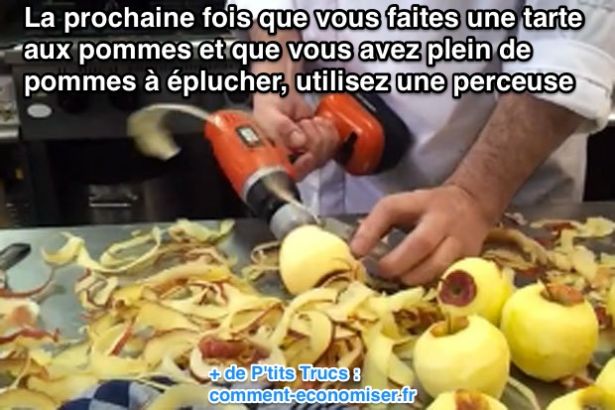 Use un taladro para pelar muchas manzanas