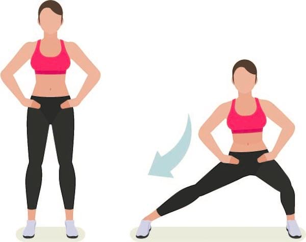Fes l'exercici de estocada lateral per tonificar i aprimar les cames.