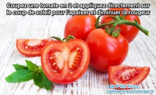 Corta un tomate por la mitad y aplícalo directamente sobre la quemadura solar para calmarla y reducir el enrojecimiento.