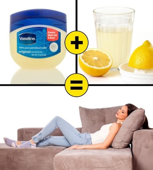 Vaselina, jugo de limón y una mujer acostada en un sofá con calcetines a rayas.