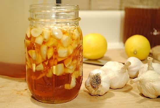 Honey at garlic jar
