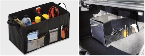 Para actualizar su automóvil, use una caja de almacenamiento para organizar su baúl.